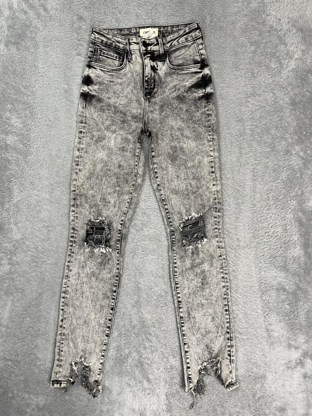 L'Agence High Line Skinny Jeans Womens 24 Gray Acid Wash High Rise Distressed